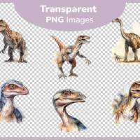 Dinosaurier Dinos - PNG Bilder Bundle, 12 Hochauflösende Aquarell Grafiken, Transparenter Hintergrund Bild 3