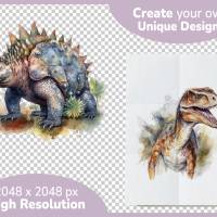 Dinosaurier Dinos - PNG Bilder Bundle, 12 Hochauflösende Aquarell Grafiken, Transparenter Hintergrund Bild 4