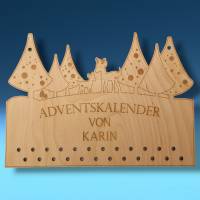 Adventskalender zum Befüllen, Waldlandschaft, aus Birkenholz, gelasert, auf Wunsch personalisierbar mit Namen Bild 3