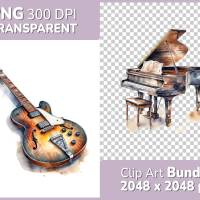 Musik Instrumente - PNG Bilder Bundle, Hochauflösende Aquarell Grafiken, Transparenter Hintergrund Bild 1