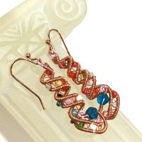 Bunte handgemachte Ohrringe Spiralperle kupfer rosegoldfarben Geschenk für sie Paisley Bild 2