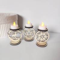 Teelichthalter aus Holz Schneeflocke, Rentier oder Stern Design | Winter Dekoration | Kerzenhalter Geschenkidee Bild 1