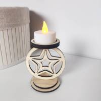 Teelichthalter aus Holz Schneeflocke, Rentier oder Stern Design | Winter Dekoration | Kerzenhalter Geschenkidee Bild 4