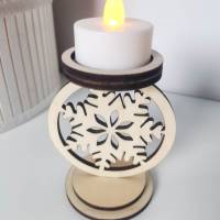 Teelichthalter aus Holz Schneeflocke, Rentier oder Stern Design | Winter Dekoration | Kerzenhalter Geschenkidee Bild 5