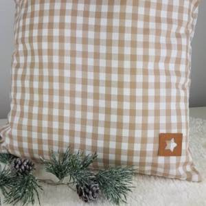 Vichykaro Kissen in braun weiß, schönes kariertes Kissen für dein Zuhause, toll als Weihnachtsgeschenk, Größe 40x40 cm Bild 1