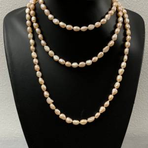 Endlose Perlenkette geknotet, ca 150 cm lang, Süßwasserperlen, super lange Kette - S8 Bild 2