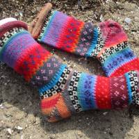 Bunte Socken Gr. 37/38 - gestrickte Socken in nordischen Fair Isle Mustern Bild 1