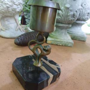Antik Katze Bronze Marmor Halter Stifthalter Vase Bild 2