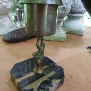 Antik Katze Bronze Marmor Halter Stifthalter Vase Bild 3