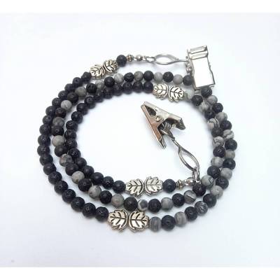 Serviettenkette aus Naturstein Lava + Jasper Perlen die praktische Perlenkette in schwarz grau silber Oma Opa Senioren