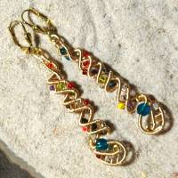 Bunte handgemachte Ohrringe Spiralperle goldfarben Geschenk für sie Paisley Double Bild 1