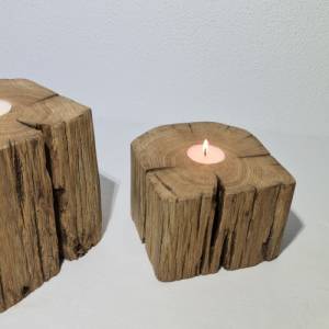 2 Teelichthalter Teelichtsäule Kerzenhalter Kerzenständer Dekoration Dekosäule Säule Stele aus massiven Eichenbalken Alt Bild 5