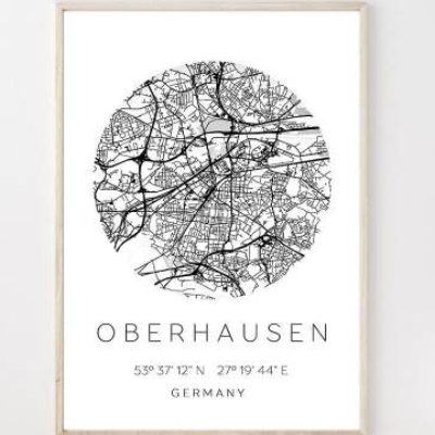 Poster OBERHAUSEN STADTPLAN mit Koordinaten | Heimatstadt | Stadtposter | Personalisiert | Map | Karte Geschenk | Kunstd