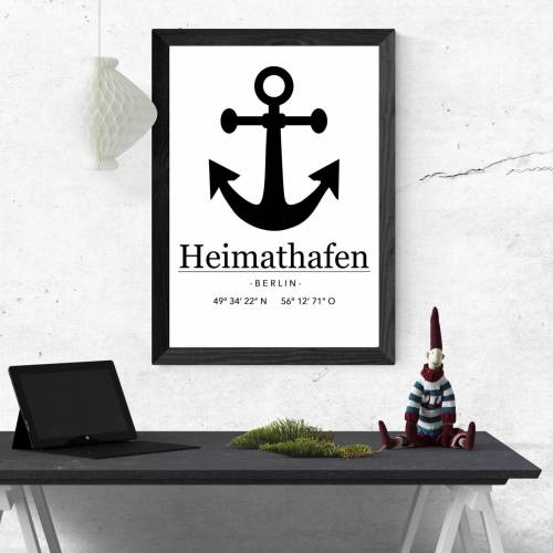 Poster HEIMATHAFEN mit Ort & Koordinaten | Personalisiert | Anker | Koordinaten | Geschenk Umzug | Einweihungsgeschenk |