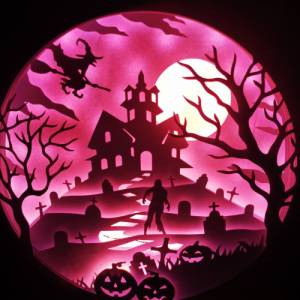 Schöne Lampe mit 3D Bild Halloween inkl. Farbwechsel Shadowbox. Bild 2