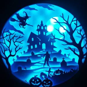 Schöne Lampe mit 3D Bild Halloween inkl. Farbwechsel Shadowbox. Bild 3