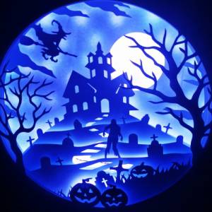 Schöne Lampe mit 3D Bild Halloween inkl. Farbwechsel Shadowbox. Bild 4