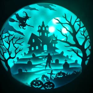Schöne Lampe mit 3D Bild Halloween inkl. Farbwechsel Shadowbox. Bild 6