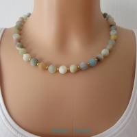 Edelsteinkette Amazonit Edelstein Kette Perlen braun grün weiß goldfarben Perlenkette Collier handgefertigt Bild 2