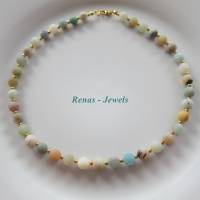 Edelsteinkette Amazonit Edelstein Kette Perlen braun grün weiß goldfarben Perlenkette Collier handgefertigt Bild 7