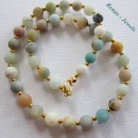 Edelsteinkette Amazonit Edelstein Kette Perlen braun grün weiß goldfarben Perlenkette Collier handgefertigt Bild 8