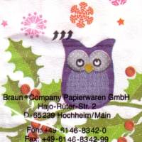 10 Taschentücher Weihnachtseulen mit Ilex, Beeren und Schneeflocken, Braunies von Braun+Company Bild 2