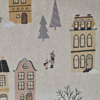 Stoff Meterware Baumwolle pflegeleicht "Cosy Town" natur Häuser Winter Weihnachtsstoff Bild 2
