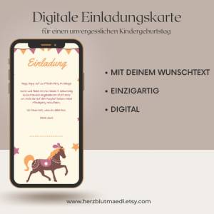 Einladung Kindergeburtstag Pferd | Pferde Geburtstag | Karte als eCard oder Whatsapp-Einladung - online oder digital ver Bild 1