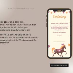 Einladung Kindergeburtstag Pferd | Pferde Geburtstag | Karte als eCard oder Whatsapp-Einladung - online oder digital ver Bild 2