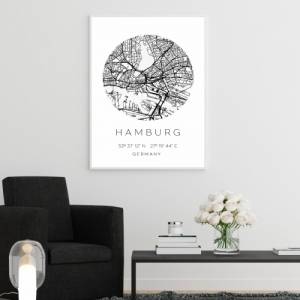 Poster HAMBURG STADTPLAN mit Koordinaten | Heimatstadt | Stadtposter | Personalisiert | Map | Karte Geschenk | Kunstdruc Bild 2