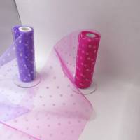 Tischband lila oder pink gepunktet 15cm breit  zum basteln Dekorieren Organza - Kindergeburtstag - Schulanfang Bild 2