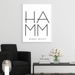Poster HAMM mit Koordinaten | Heimatstadt | Stadtposter | Personalisiert | Stadt Geschenk | Kunstdruck | Umzug Einzug | Bild 2