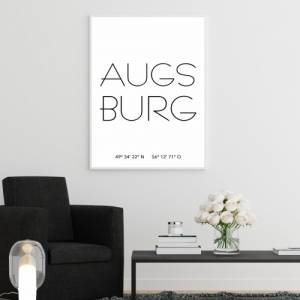 Poster AUGSBURG mit Koordinaten | Heimatstadt | Stadtposter | Personalisiert | Stadt Geschenk | Kunstdruck | Umzug Einzu Bild 2