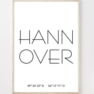 Poster HANNOVER mit Koordinaten | Heimatstadt | Stadtposter | Personalisiert | Stadt Geschenk | Kunstdruck | Umzug Einzu