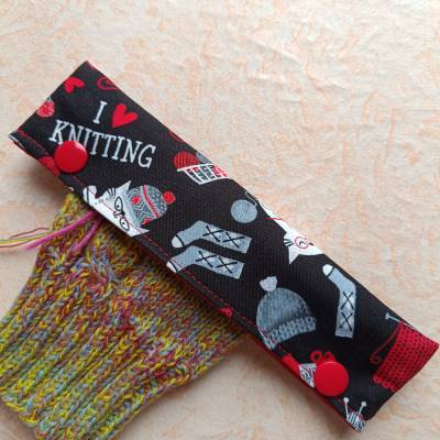 Nadelgarage, Nadelsafe, Nadeltasche für 15 cm lange Sockennadeln, mit strickenden Katzen, i love knitting