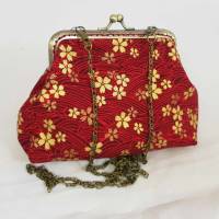 Tasche klein, mini Clutch, rot, gold, Kirschblüten Bild 1