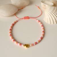 Armband aus kleinen Glasperlen, Herz, weiß orange pink korallenrot rosa, kleine Geschenke für Frauen Freundin Mädchen Bild 3