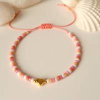 Armband aus kleinen Glasperlen, Herz, weiß orange pink korallenrot rosa, kleine Geschenke für Frauen Freundin Mädchen Bild 5