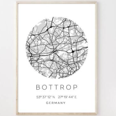 Poster BOTTROP STADTPLAN mit Koordinaten | Heimatstadt | Stadtposter | Personalisiert | Map | Karte Geschenk | Kunstdruc