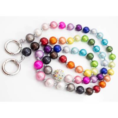 REGENBOGEN Taschenkette / Handykette / lange Kette aus magischen Leuchtperlen mit gestrickter Kugel