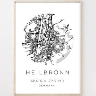 Poster HEILBRONN STADTPLAN mit Koordinaten | Heimatstadt | Stadtposter | Personalisiert | Map | Karte Geschenk | Kunstdr