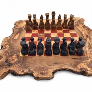 Schachspiel rustikal aus Olivenholz Schachbrett Gr. L inkl. 32 Schachfiguren aus Marmor Farbe wählbar Naturprodukt Handa Bild 3