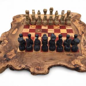 Schachspiel rustikal aus Olivenholz Schachbrett Gr. L inkl. 32 Schachfiguren aus Marmor Farbe wählbar Naturprodukt Handa Bild 4