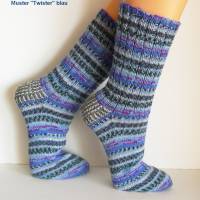 Herren-Socken handgestrickt, graue Muster Socken Wunschgröße, Wollsocken, grau-blau Ringelsocken, bunte Männersocken Bild 3