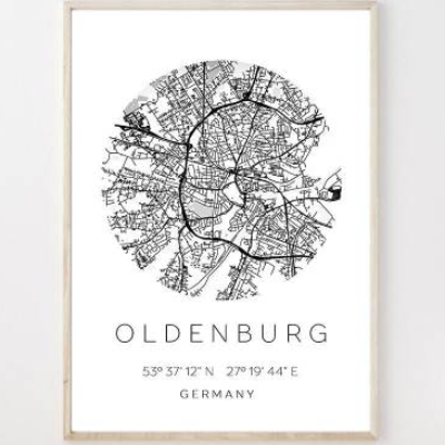 Poster OLDENBURG STADTPLAN mit Koordinaten | Heimatstadt | Stadtposter | Personalisiert | Map | Karte Geschenk | Kunstdr