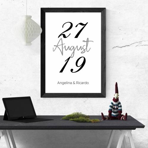 Poster BIG DATE mit Datum & Namen | Personalisiert | Hochzeitstag | Jahrestag | Jubiläum | Geschenk für Sie und Ihn | Li