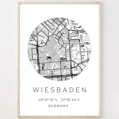 Poster WIESBADEN STADTPLAN mit Koordinaten | Heimatstadt | Stadtposter | Personalisiert | Map | Karte Geschenk | Kunstdr