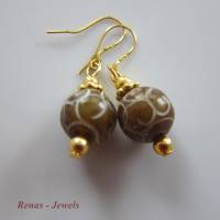 Edelstein Ohrhänger Tibet Achat Perlen Ohrringe braun goldfarben Achatohrhänger Ohrhaken 925 Silber vergoldet Bild 2