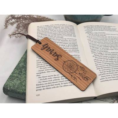 Lesezeichen aus Holz, Traumfänger personalisiert, aus Kirschvollholz