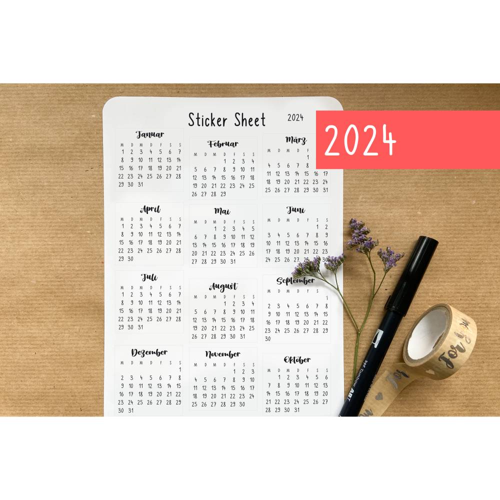Sticker Kalender 2024, Monate, Calendar of 2024, Month